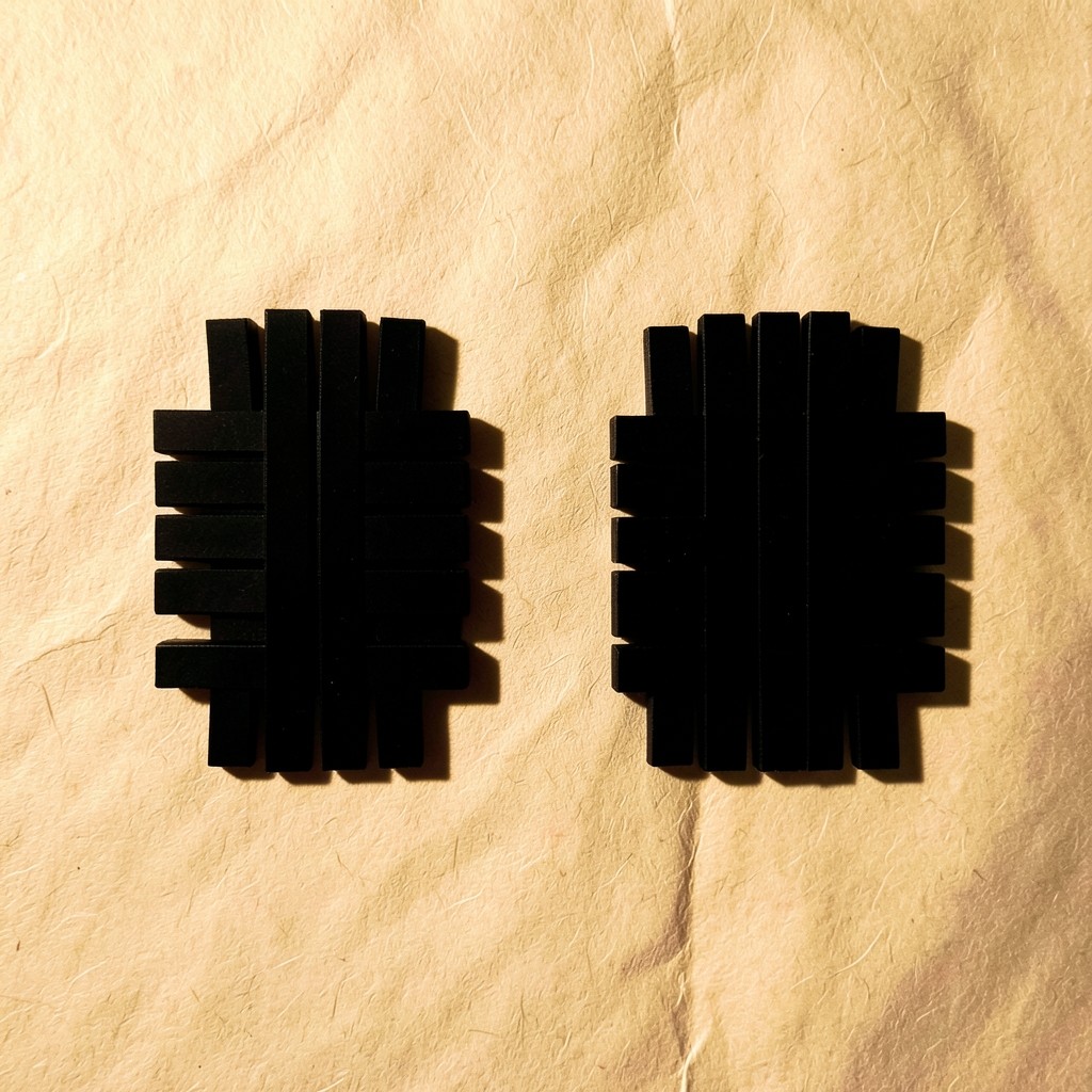 A narrow empty gap between two dense clusters of black ink bars on warm ivory paper